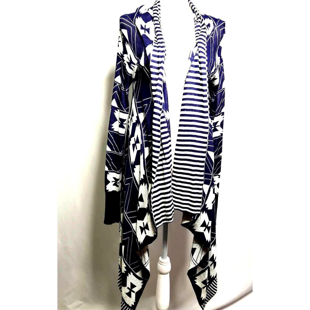 Long Dark Blue Southwest Aztec Cardigan Sweater by Mystree Size M / L Lagenlook